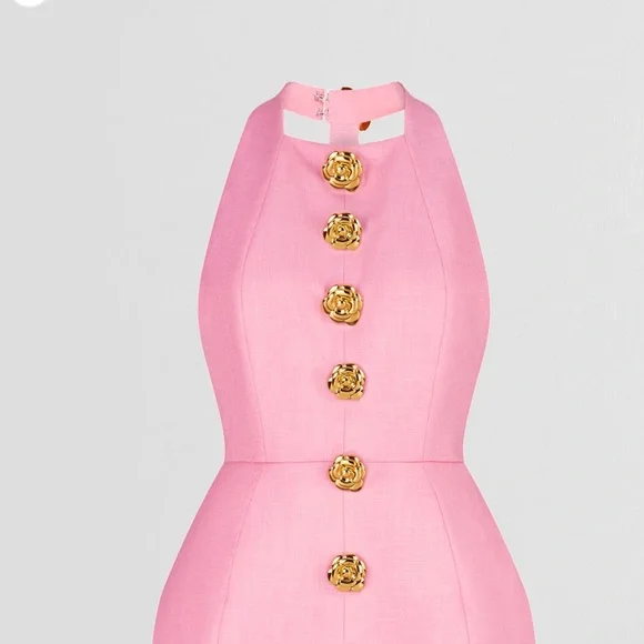 Atoir Tiffany Dress with Gold Flower Button Details